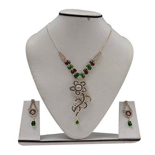 Elegant Pendant Set with Matching Earrings in Silver Tone